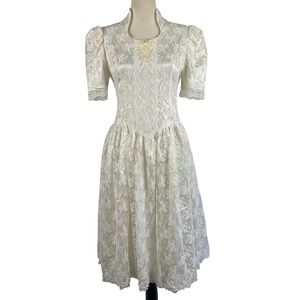 Vintage 90's Jessica McClintock Gunne Sax Formal Dress IvoryLaceWedding Size 12